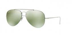 Ray Ban Blaze Aviator RB3584N 905130 Argento Lenti Verdi a Specchio
